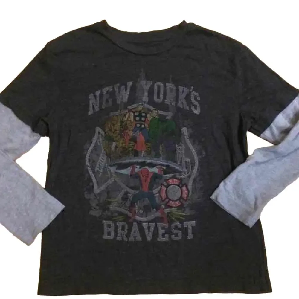 Marvel NYC Boy's SM New York's Bravest Short Sleeve Layered Long Sleeve T-shirt